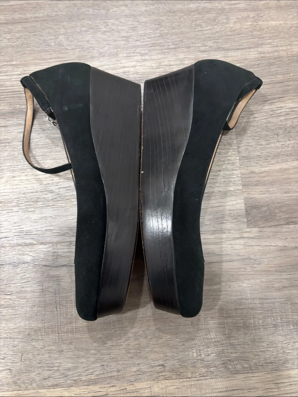 kate spade Black Suede Ankle-Strap Wedge Shoes